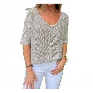 NEW BRAND BAZAR metallic crochet sweater in fango